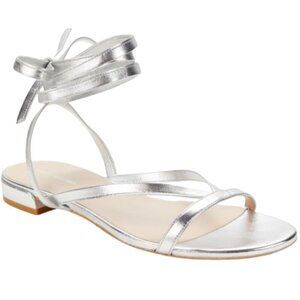 Stuart Weitzman Anita Metallic Leather Ankle Strap Flat Sandals Women's 7 NWOB
